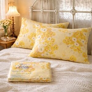 PACIFIC Miracle Pillow Cases Standard Yellow Floral Vintage 2pc Cottagecore 70s